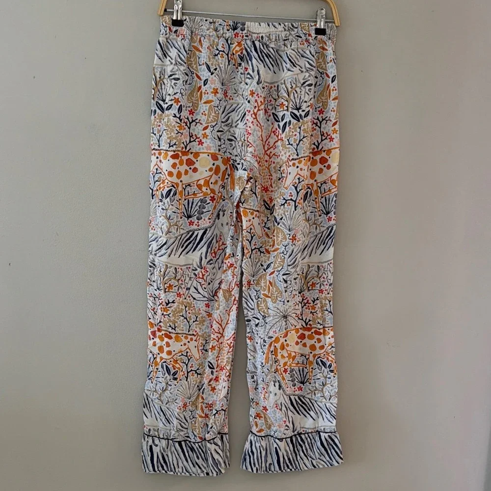 Vikki Chu for Anthropologie Animal Print Pajama Pants Small Safari‎ Ruffle Hem